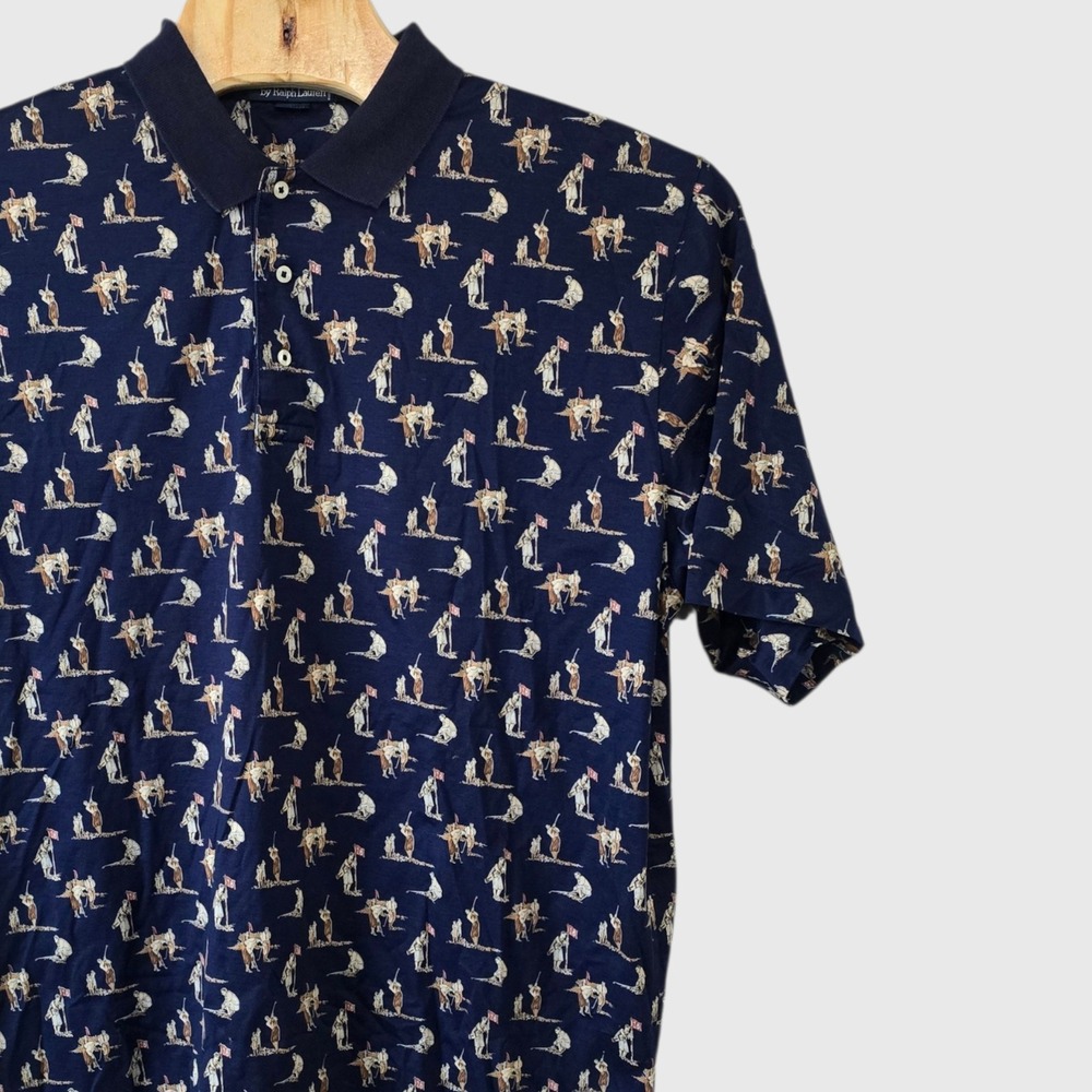 Polo By Ralph Lauren Mens XXL Navy Blue All Over Golf Print Cotton Polo Shirt